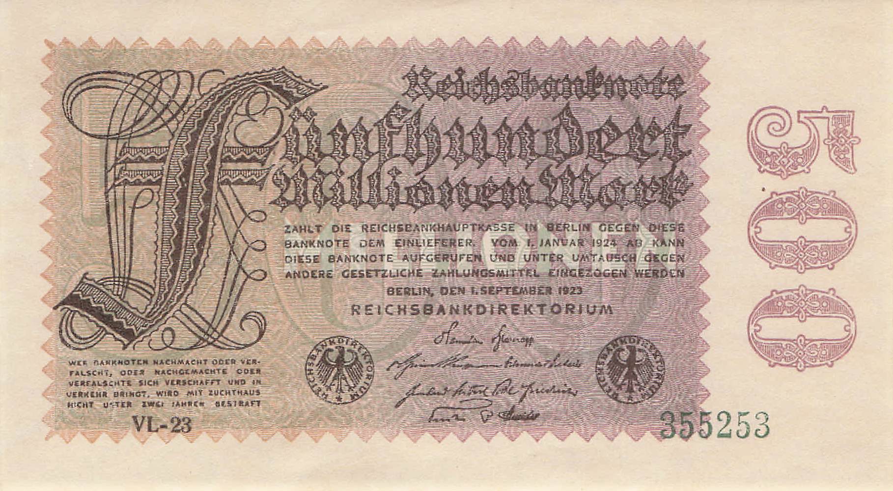 Ro.109 500 Millionen Mark 1923